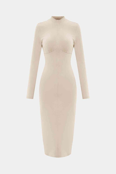 Zip Up Cutout Drawstring Detail Dress